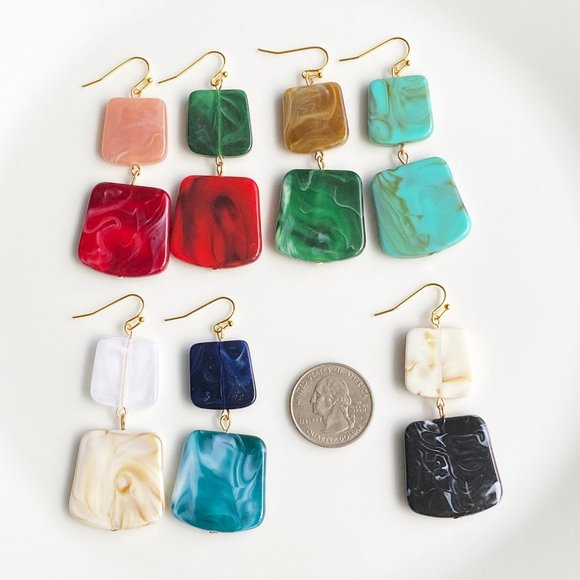 NEW "Temple" Acrylic Square Earrings (red, peach) - Picture 4 of 5